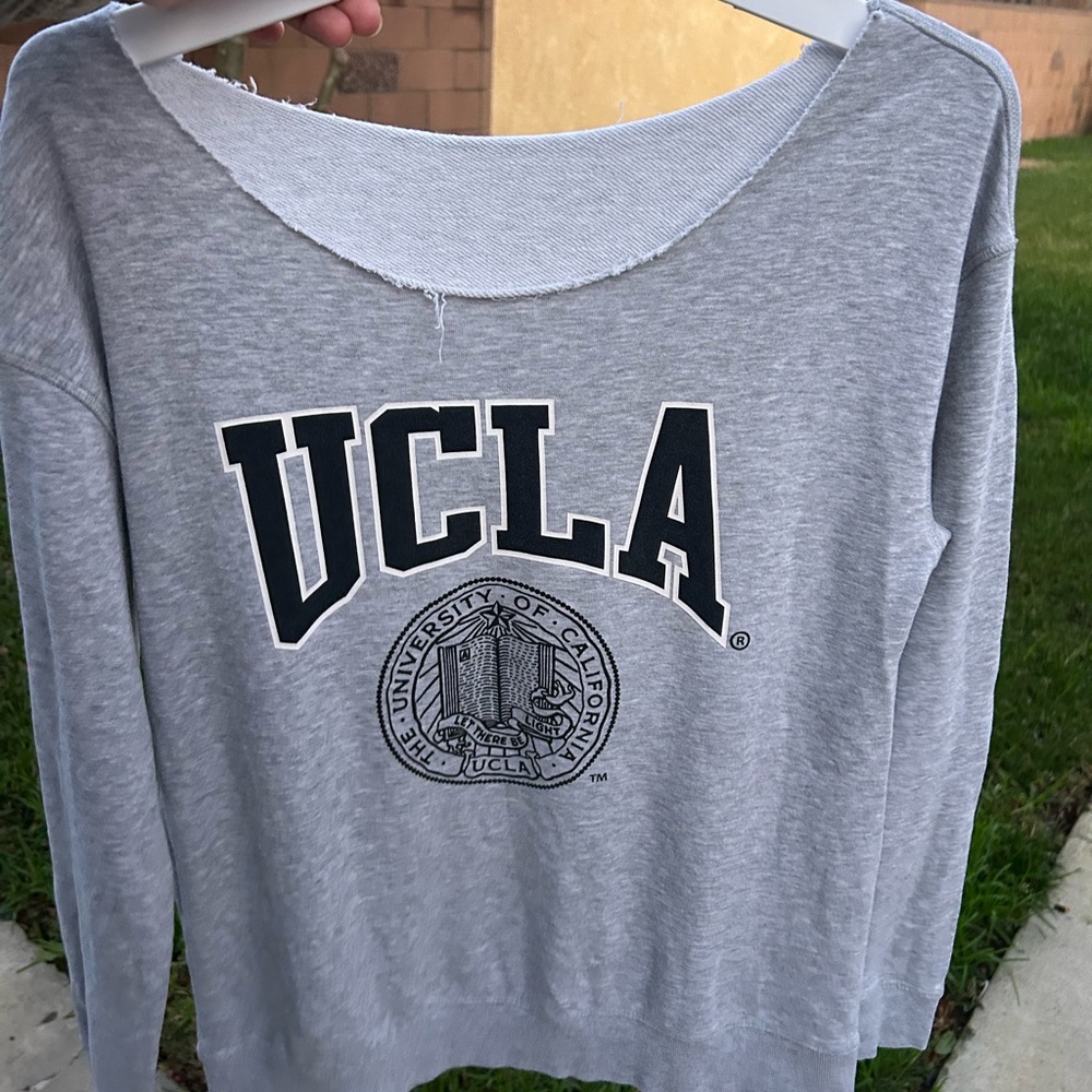 Gray Off-the-Shoulder UCLA Sweater